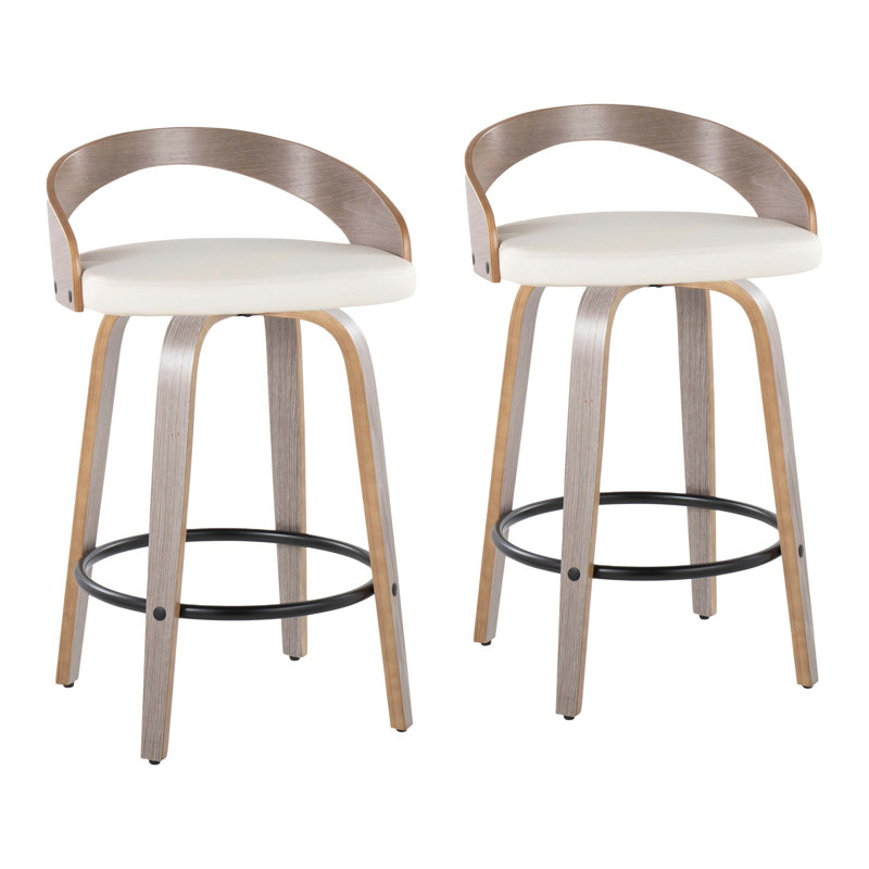 Tabouret de comptoir à hauteur fixe avec pivot en bois et similicuir élégant avec repose-pieds rond en métal - ensemble de 2