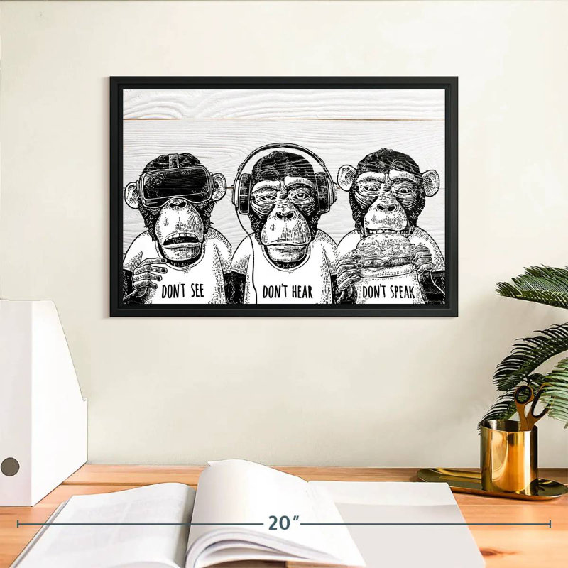 Cool Monkeys, Cadre flottant noir, 13 po x 9 po