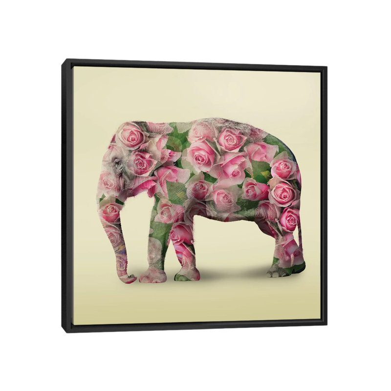 Elephant Flowers I by Vin Zzep - Print on Canvas, 66.04 cm H x 66.04 cm W, Black Framed