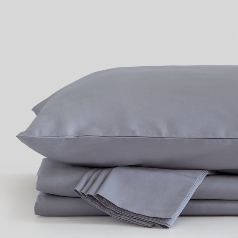 Ensemble de draps en percale 100% coton 300 fils Percale, Gris clair, Ensemble de draps pour lit simple avec un drap-hou