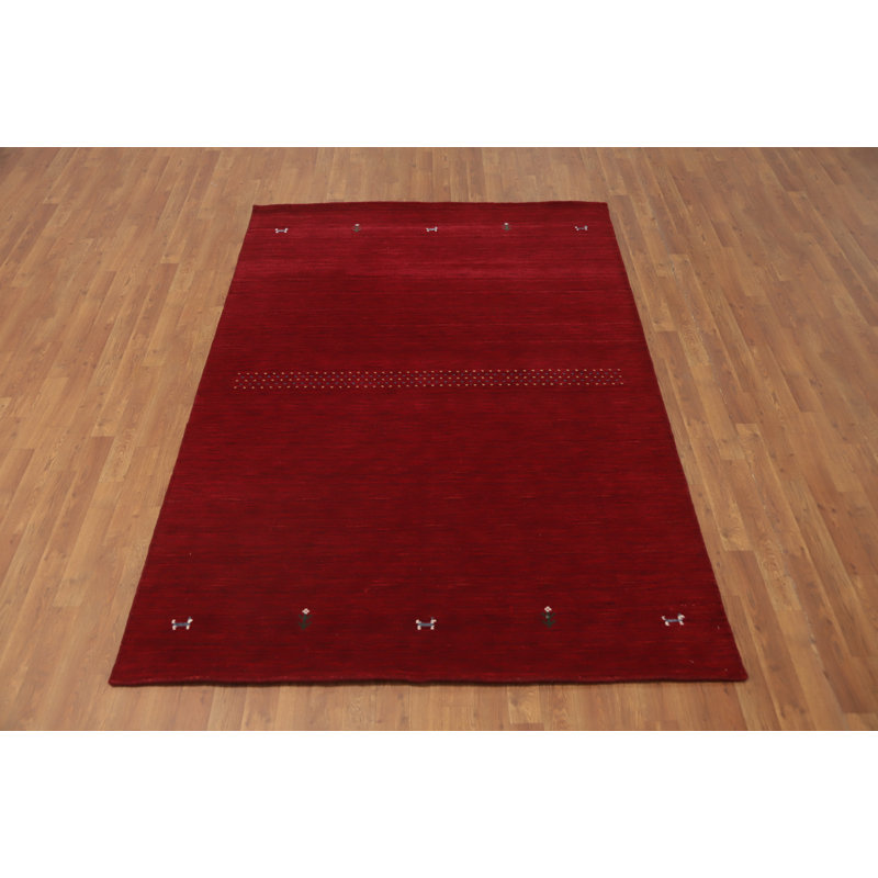 Tapis rouge fait à la main petits animaux de style Gabbeh 5 x 8