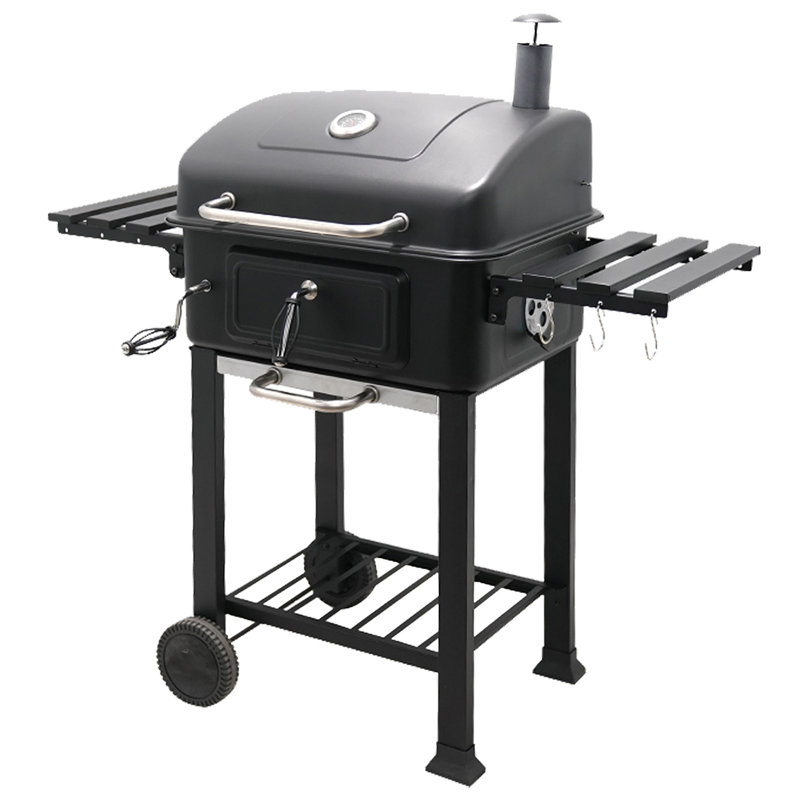 House of Home BBQ Smoker Grill Folding Tables, Thermometer, Adjustable Charcoal Pan, Chimney