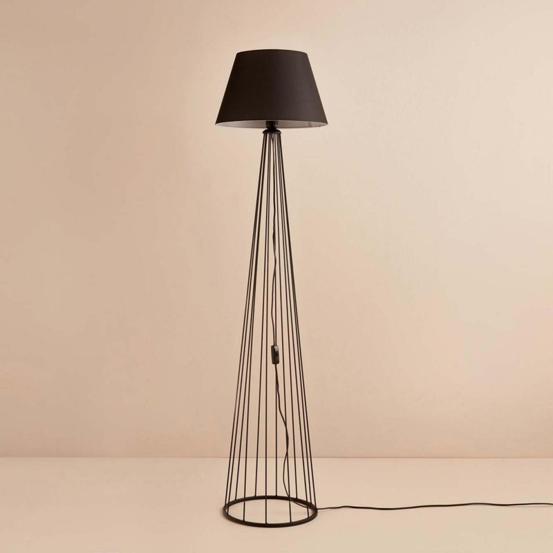 Elegant Floor Lamp, Black Fabric Shade, 56.7 inches Tall | Sturdy 100% Metal Frame | 15.0 inches Diameter Shade | E27 Socket, Max 40W | Perfect for Living Room, Bedroom, or Office | Modern & Stylish Lighting Solution