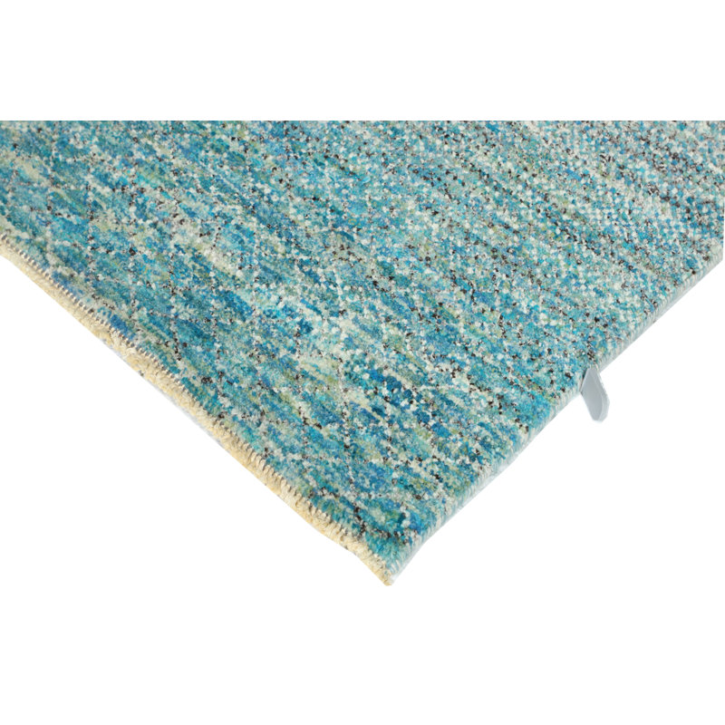 Hand-Knotted High-Quality Blue and Beige Runner, Runner 2'7" x 14'3"