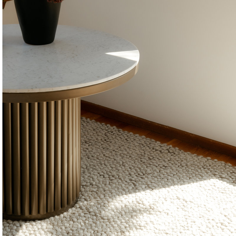 Ione Round Marble Top Metal Base Dining Table, Black Marble/Black