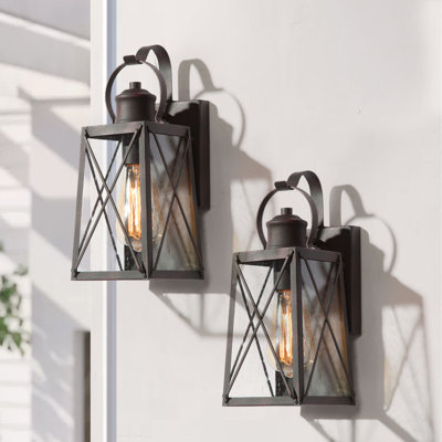 Vendramin 2 - Bulb 12.5” H Seeded Glass Outdoor Wall Lantern (Set Of 2) -  Breakwater Bay, 877272ED03924AE79925FF23EC3A63DD
