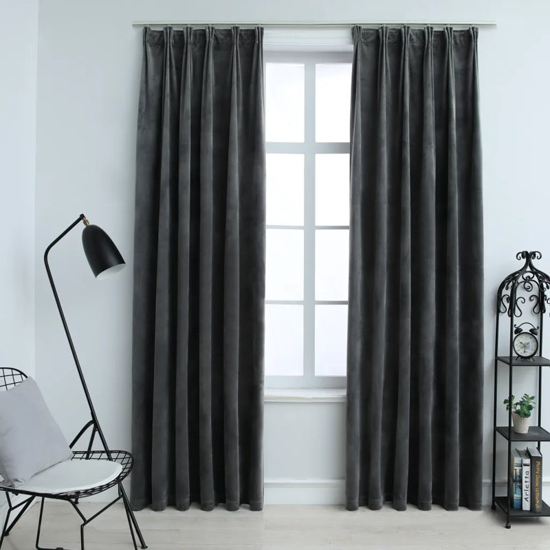 Arni Blackout Curtain Pair, 140cm W x 245cm D, Dark Grey