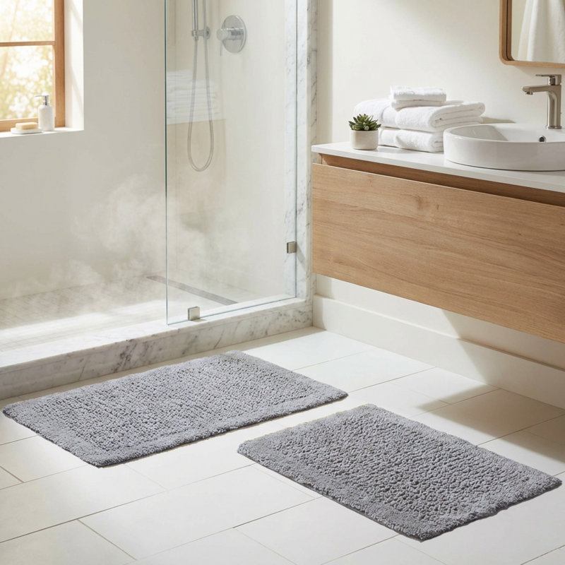 Bathroom Rugs - 2-Piece Cotton Bath Mat Set - Rugs For Shower, Tub, Toilet, Or Vanity - Machine Washable Bath Mats For Bathroom, Kitchen, Or Laundry Room