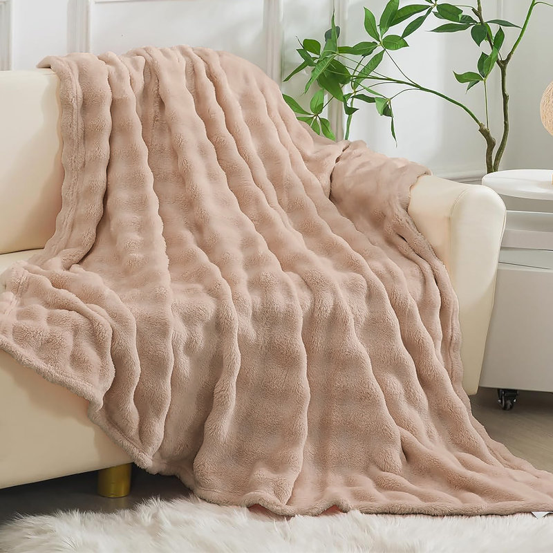 Jeté de lit en molleton doux et moelleux, Brun, L 86 po x L 94 po