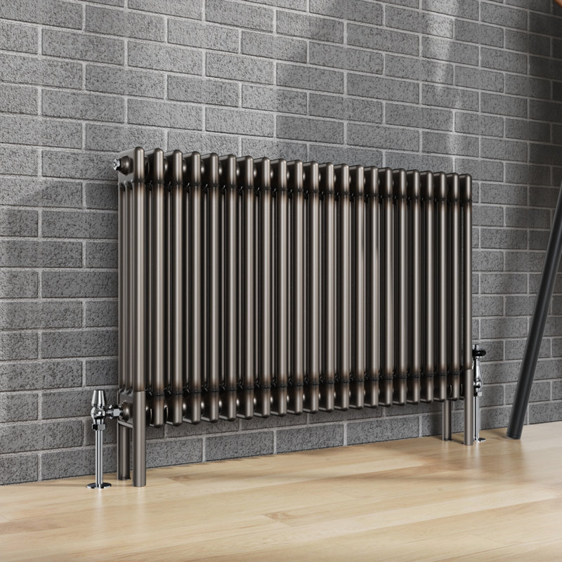 Dube Horizontal Traditional 3 Column Radiator Raw Metal, 60cm H x 101cm W x 10cm D