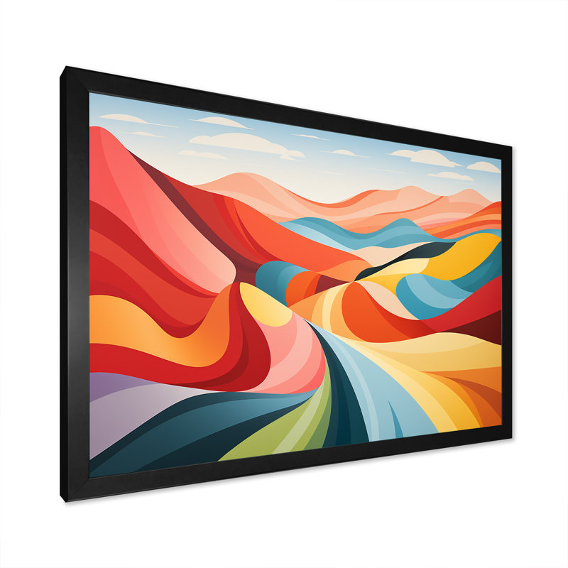 «Minimalist Multicolor Country Side Rolling II», art mural prairie, Cadre d'angle fermé noir, H 16 po x l 32 po x P 1 po