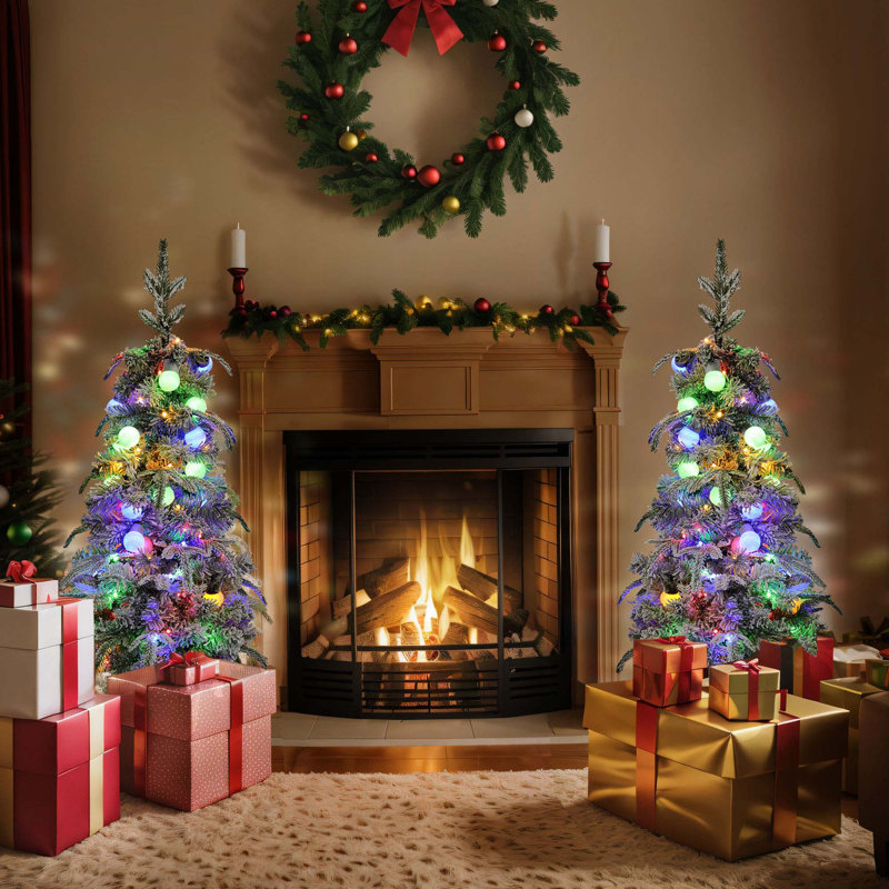 Ensemble de 2 sapins de Noël candy illuminés, arbre artificiel 3 pi avec lumières blanc chaud