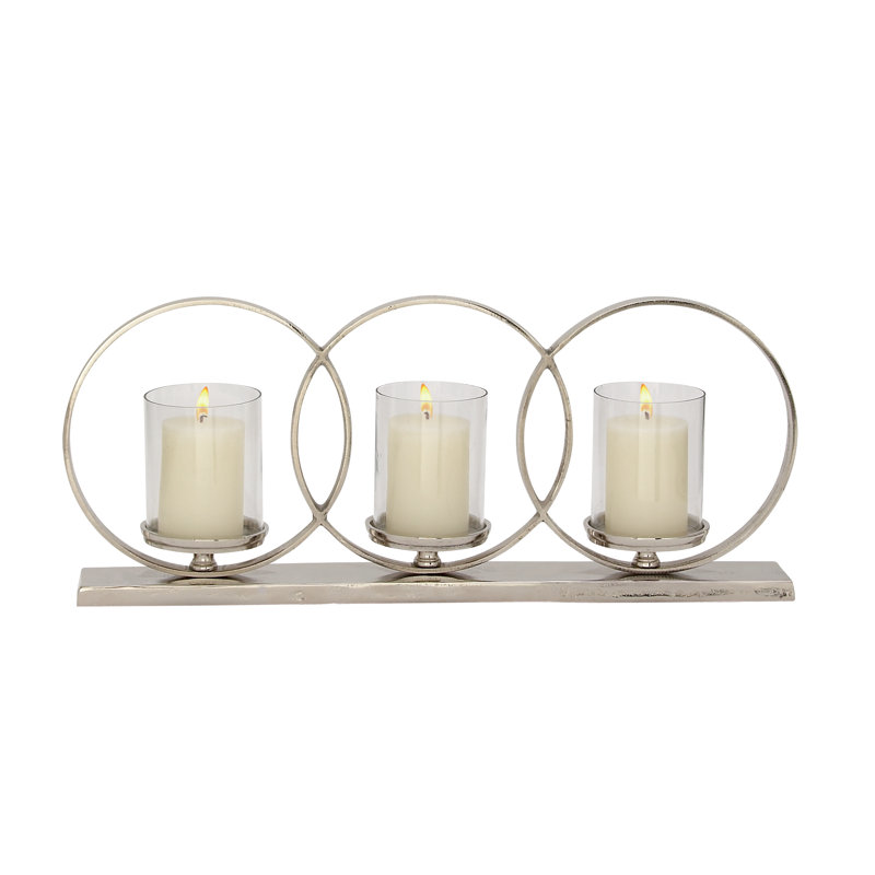 Candélabre argenté décoratif en aluminium à 3 piliers, H 11 po x l 26 po x P 5 po