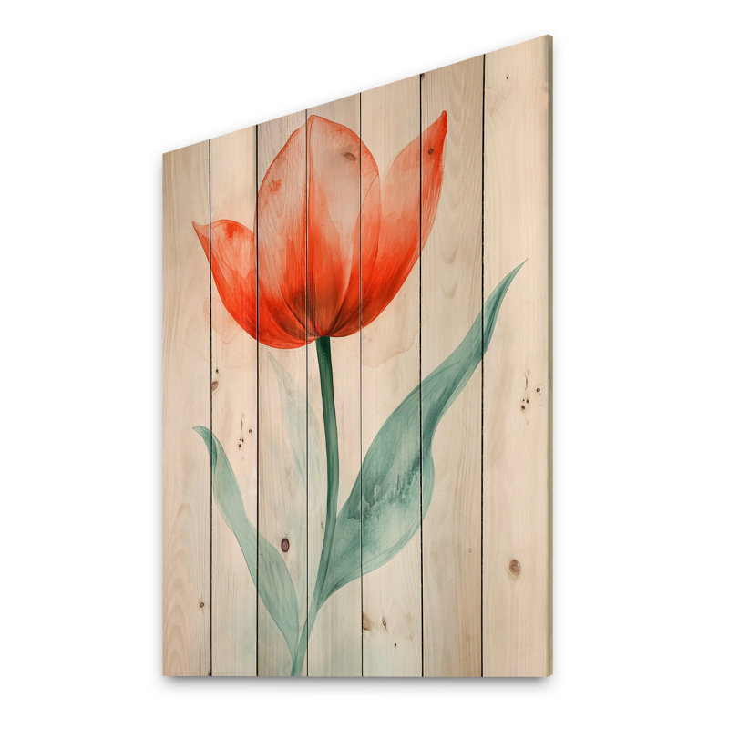 Mélodie silencieuse de tulipe II - Art mural traditionnel en bois sur bois de pin naturel, H 40 po x l 30 po x P 0,78 po