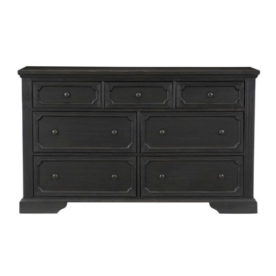 Commode rustique traditionnelle en bois avec 7 tiroirs de rangement, finition anthracite brossée pour une décoration de chambre élégante