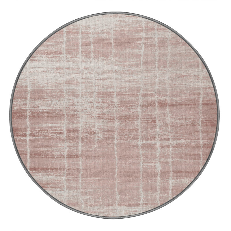 Machine Washable Abstract Grey Area Rug, Round 4'