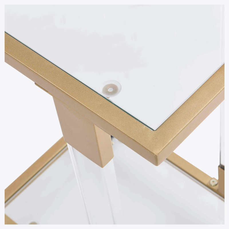 Table d'appoint, table de canapé, table carrée en forme de C, Doré