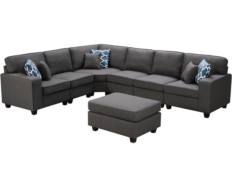 Musica Dark Gray Linen 7Pc Modular Sectional Sofa and Ottoman