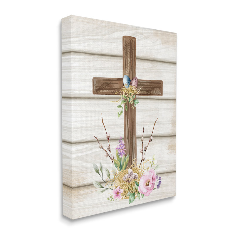 «Spiritual Pâques Cross Spring Spring Blossoms» par ND Art - impression sur toile tendue, H 20 po x l 16 po x P 1,5 po