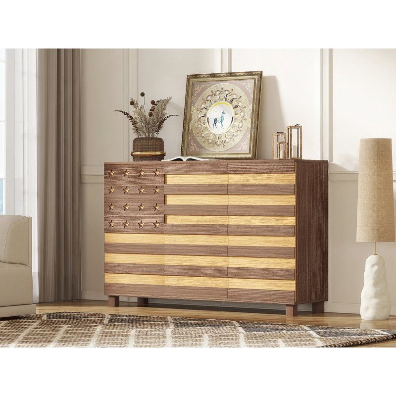Buffet Buffet, armoire de cuisine avec 2 tiroirs et 3 portes, Brun