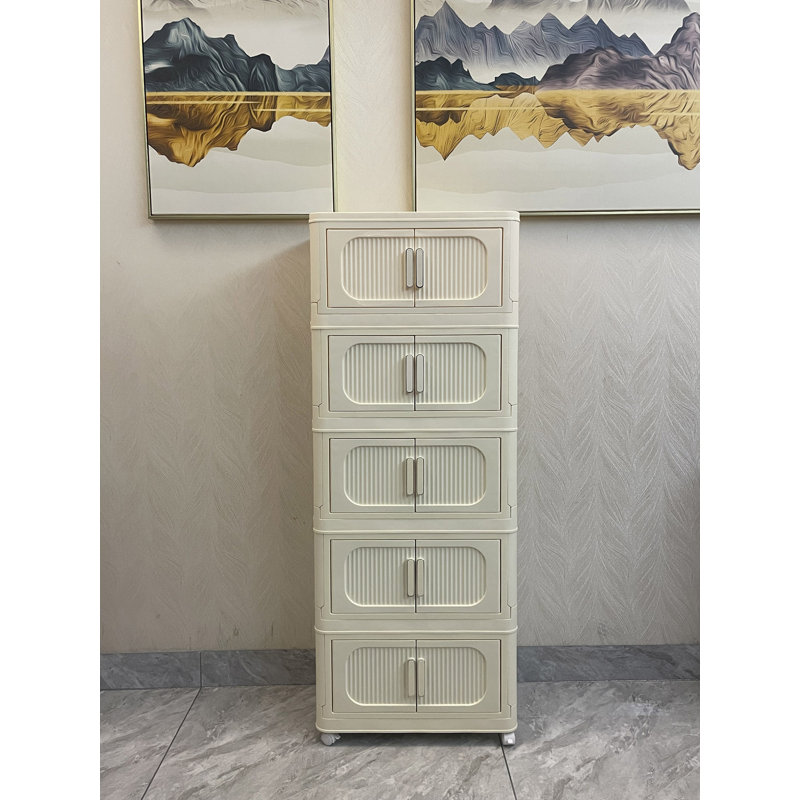 Bacs de rangement pliables avec porte magnétique, armoire de rangement en plastique avec roues