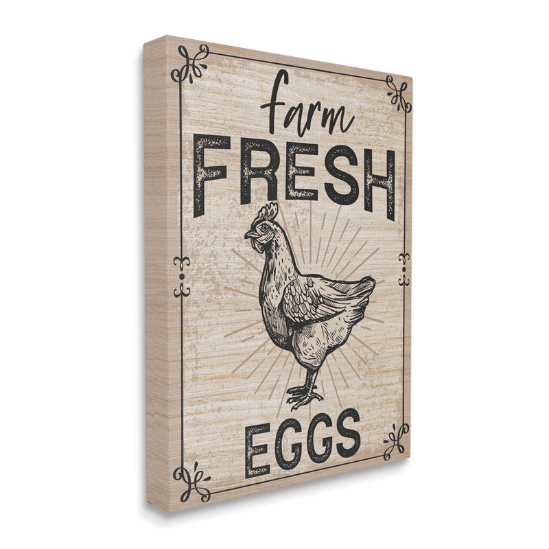 «Farm Fresh Eggs», art de giclée de poule rétro par Angela Nickeas, H 30 po x l 24 po x P 1,5 po, Encadré gris