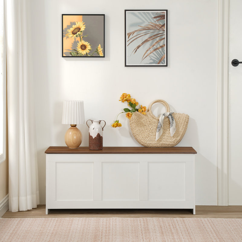 39.3'' W Manufactured Wood Storage Bench With Flip Top Blanket Chest, White/Walnut
