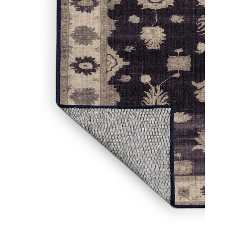 Machine Washable Overdyed Purple Area Rug, Round 3'