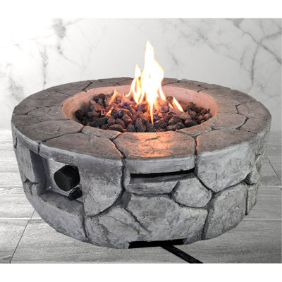 Foyer en béton 40000 Heat - l 28 po x P 28 po H, rouille, activité extérieure avec fibres renforcées, couleur gris pierre