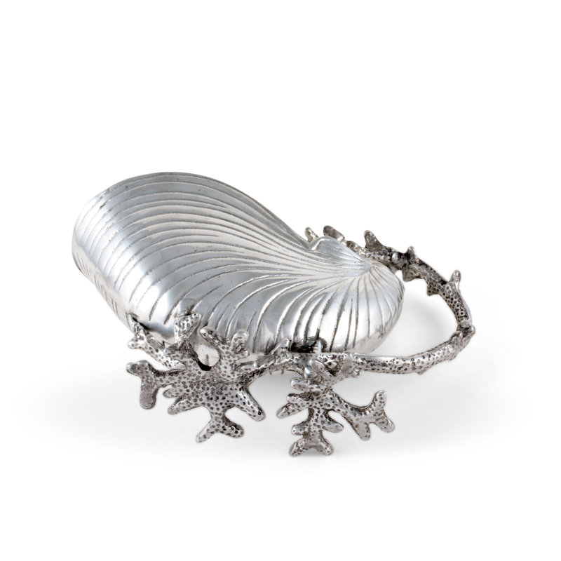 Aluminum Sea Shell Gravy Boat with Coral Handle, 10" Long