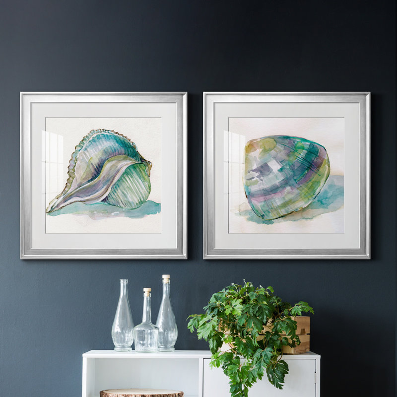 Malecon Shell I - ensemble de 2 reproductions d'art, Papier avec cadre argenté, Blanc, H 17,5 po x l 35 po x P 1,5 po