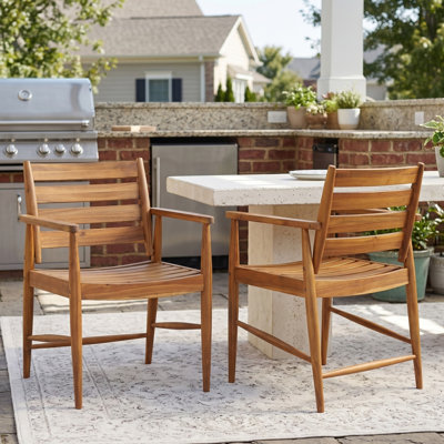 Chaises de salle à manger d'extérieur robustes en bois d'acacia, ensemble de 2, teck clair rustique