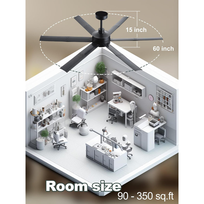 60" Ceiling Fan With Dimmable LED Light For Up To 400Sq. Ft. Area, Works For 15 Degree Sloped Ceiling, RGB Lighting Mode Remote & App Control Damp-Rated