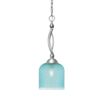 Whitby Chain Hung Pendant Shown In Brushed Nickel Finish With 7" Turquoise Textured Glass
