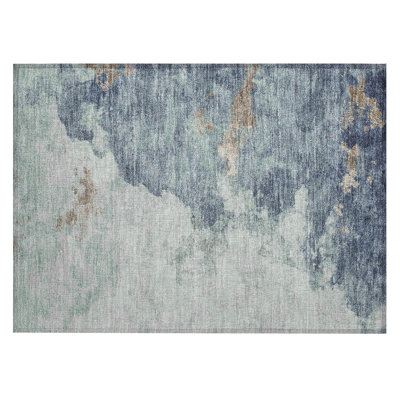 Machine Washable Indoor/Outdoor Xhevrie Seafoam Rug