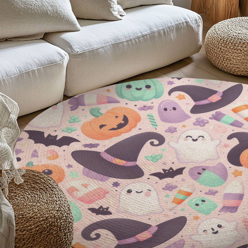 Blush Boo Bash Braided Rug, Round 5'