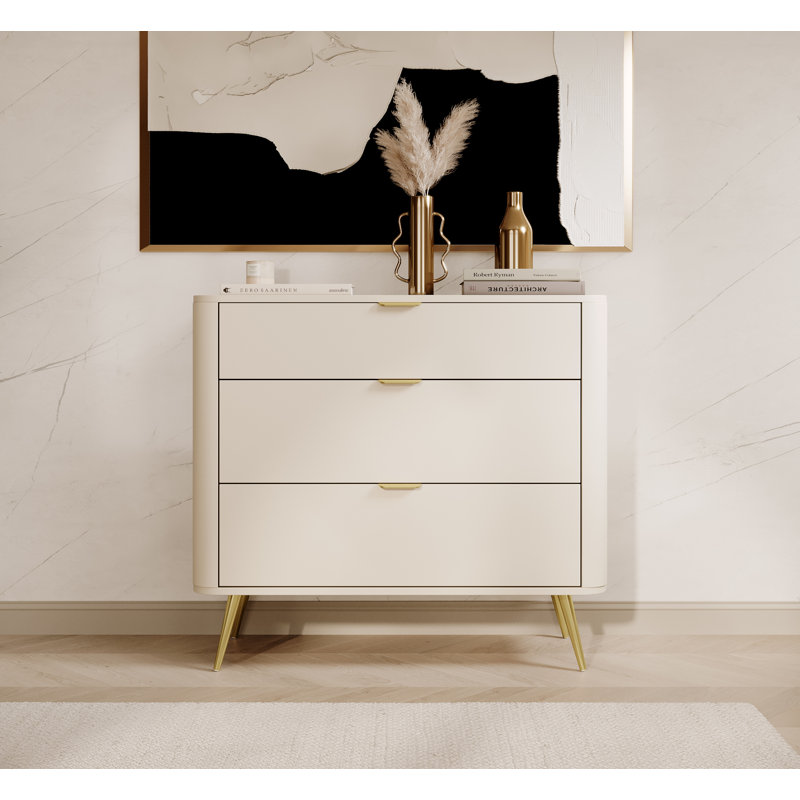 Oval Sideboard With Six Drawers Beige, 83.6cm H x 92.4cm W x 38cm D 