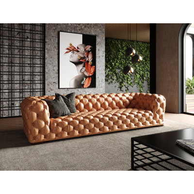 Divani Casa Baxter 126.8"" Genuine Leather Rolled Arm Chesterfield Sofa -  VIG Furniture, VGEV-114-BR-S