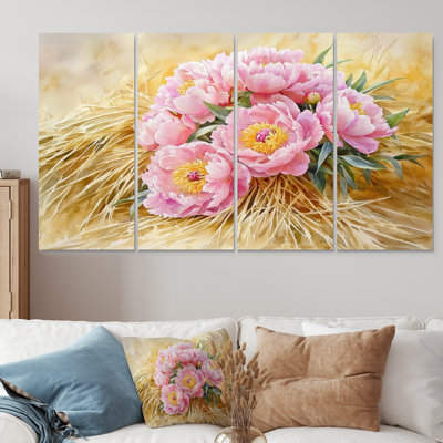 Ferme pivoines le long de la Haytack II - pivoines - art mural traditionnel pour le salon