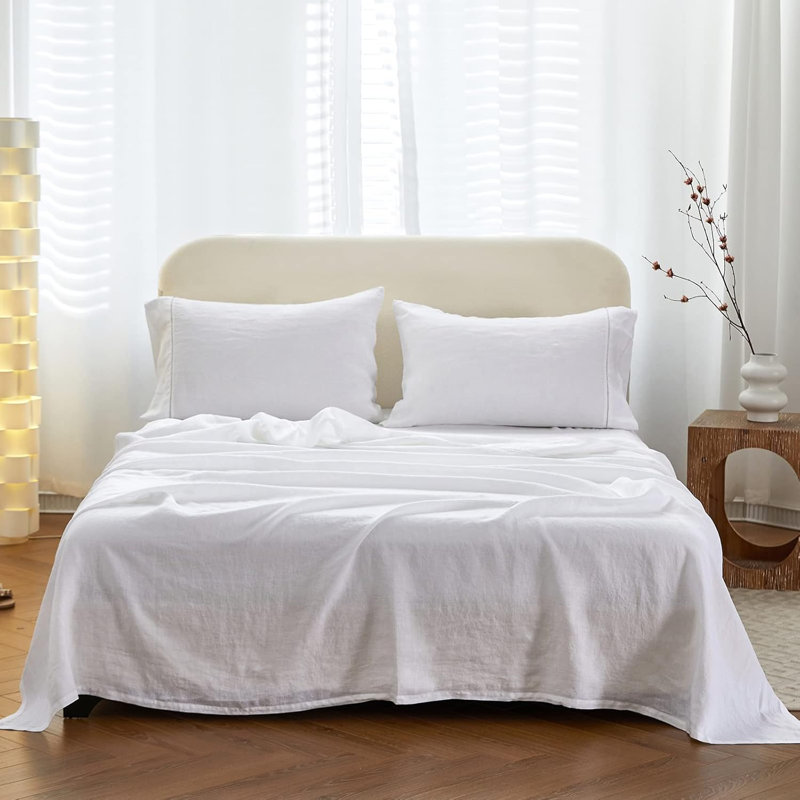 Linen Hollow Hemstitch Sheet Set, King Sheet Set , White