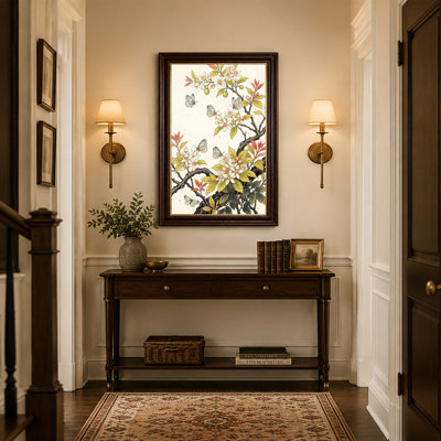 Art mural sur toile, "White Butterflies" sur des branches d'agrumes et des feuilles vertes