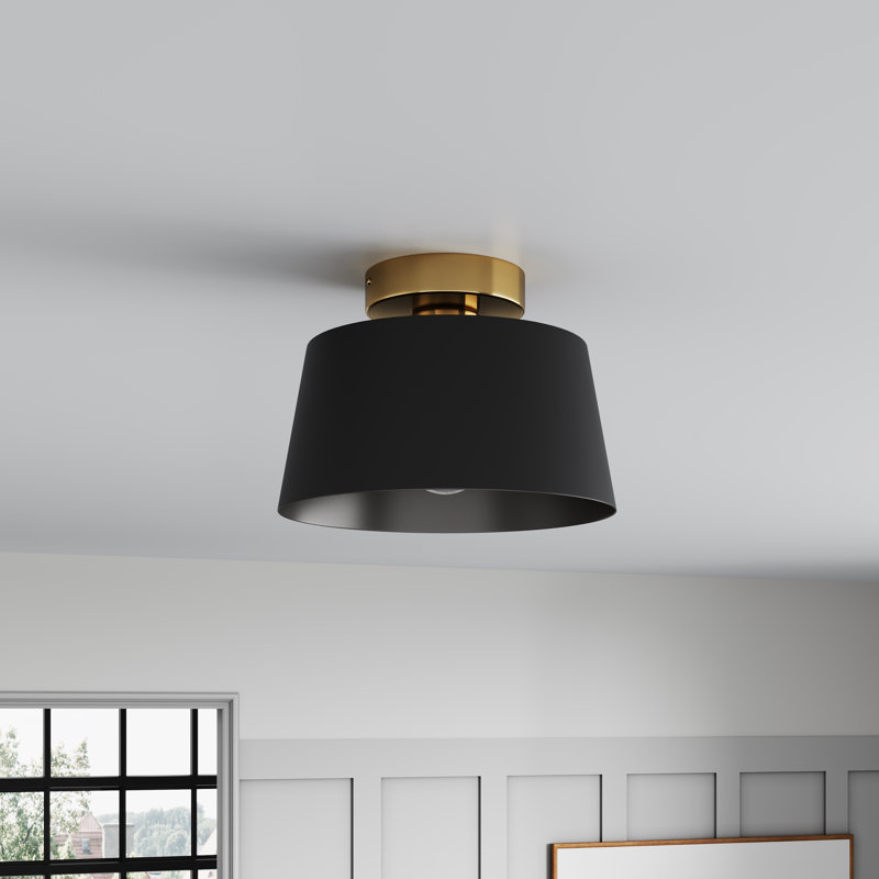Lovettsville 1-Light E26 Empire Modern Industrial Close to Ceiling Semi-Flush Mount Light Fixtures, Black