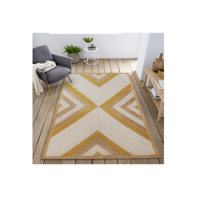 Tapis décoratif moderne à motif géométrique triangulaire jaune
