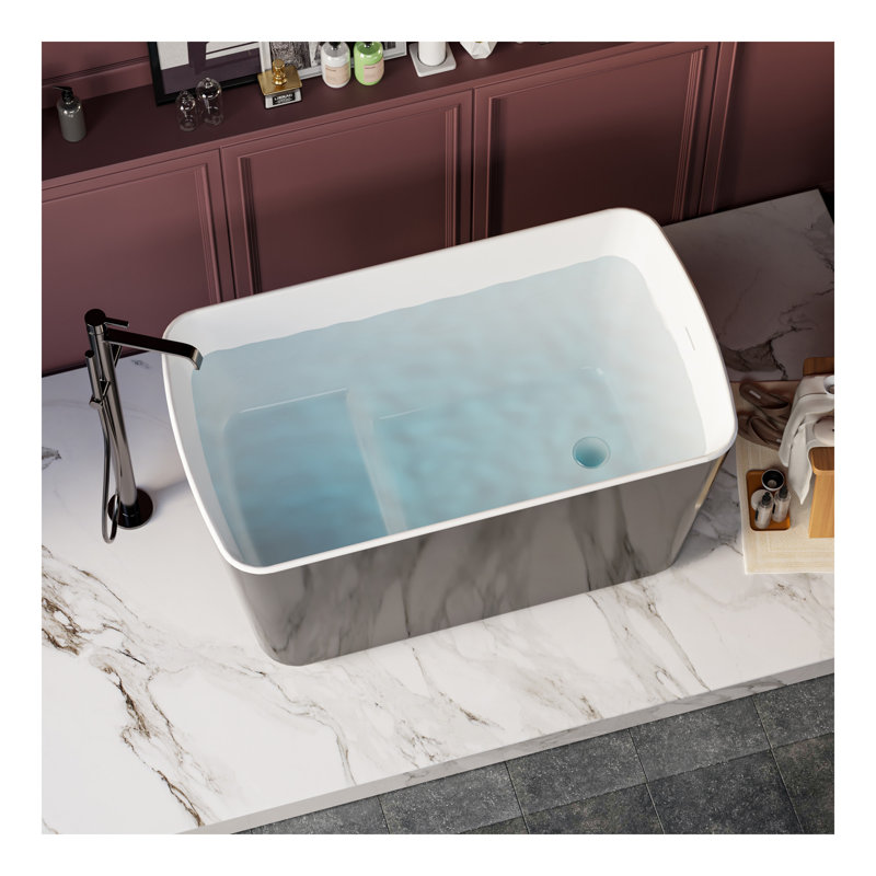 Baignoire de trempage autoportante en acrylique, baignoire de trempage japonaise de forme carrée, conception encastrée avec trop-plein et drain chromés, disponible pour livraison express, noir brillant 23 AMA-49B