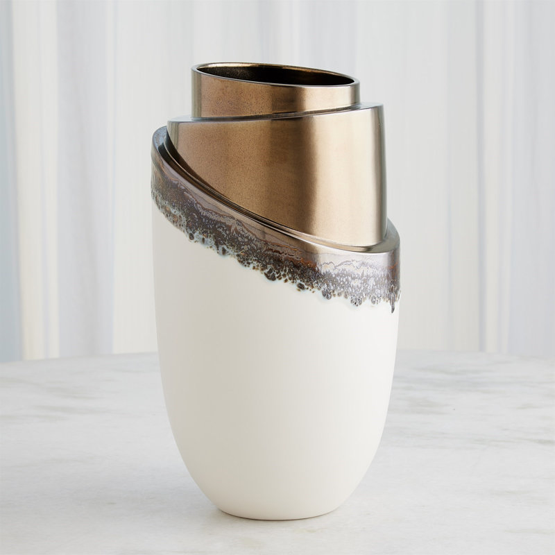 Slant Stack Vase-Reactive Bronze-Sm, 16" H x 9" W x 9" D