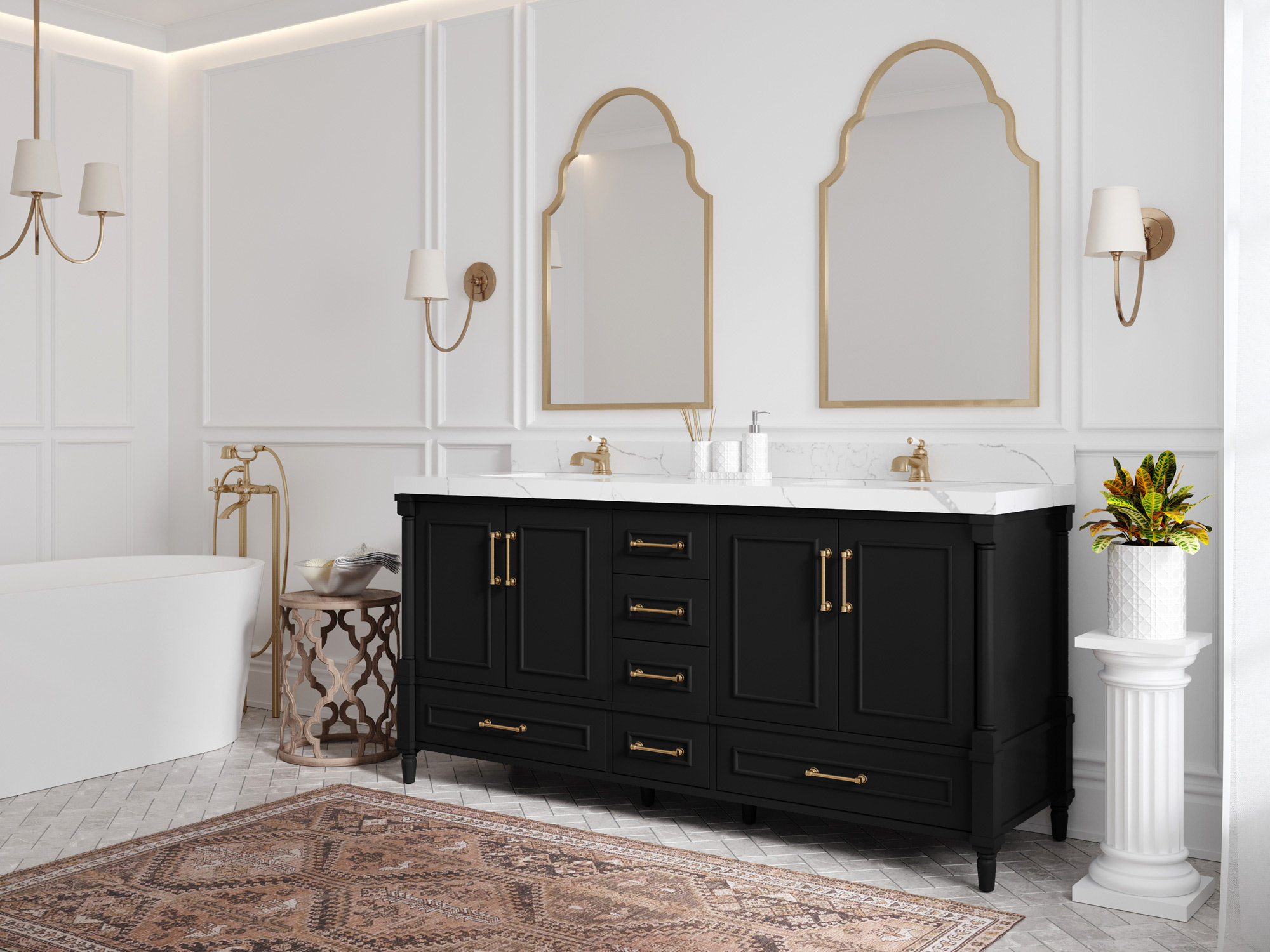 Farmhouse 72 in Double Sink Bathroom Vanity in Grey with Calacatta Gold  Quartz Countertop