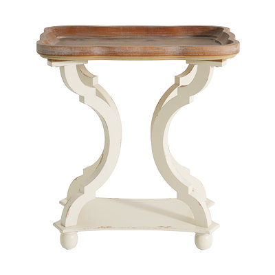 Table de bout - Table d'appoint rustique en forme de sablier avec dessus à lèvres, naturel et blanc