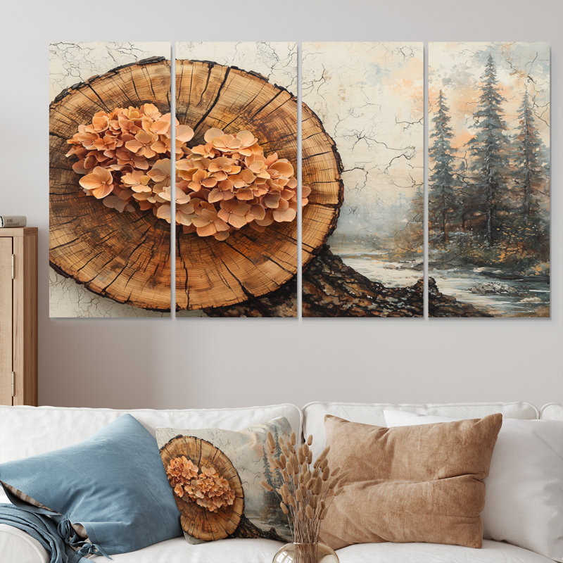 Forêt d'hortensias sur une glissoire en bois - Art mural hortensia - Art mural traditionnel sur toile, 4, H 28 po x l 48 po