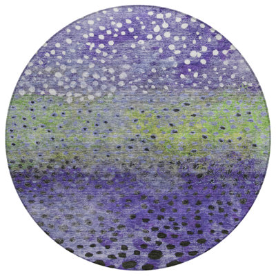 Tapis extérieur rond lavable abstrait mauve et vert 8 pi 8 po