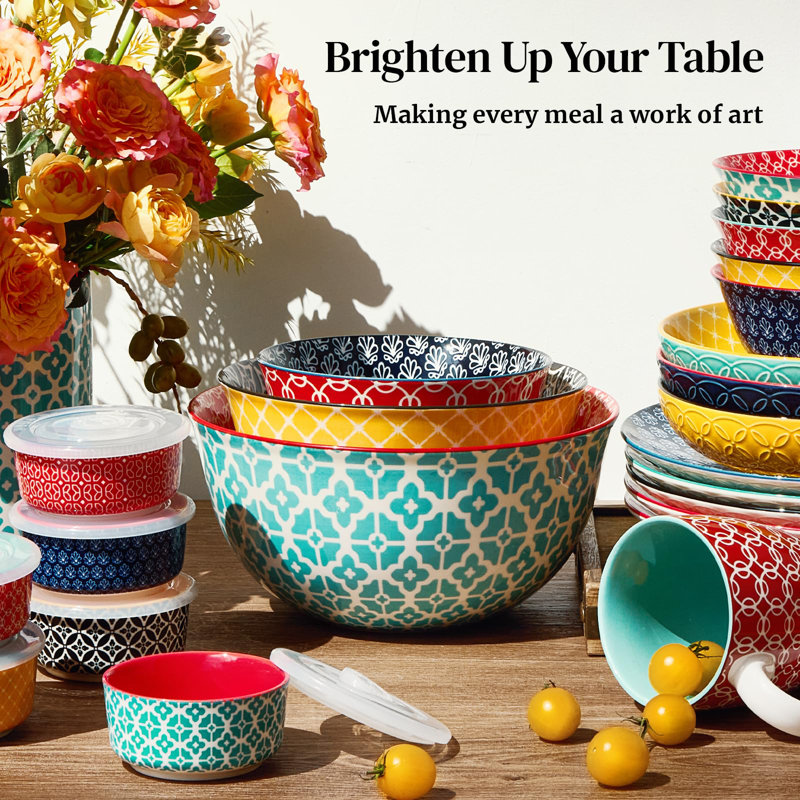 Mixing Bowls, Ceramic Mixing Bowls For Kitchen, Colourful Vibrant Nesting Bowls For Cooking, Baking, Prepping, Serving, Salad, Housewarming Gift, Microwave Dishwasher Safe, 3.7/2/1 Qt, Set Of 3